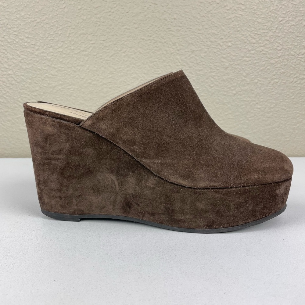 ROBERT CLERGERIE Women's 8 B Brown Suede Platform Mule Wedge Heels Slip On Leath - Picture 3 of 12